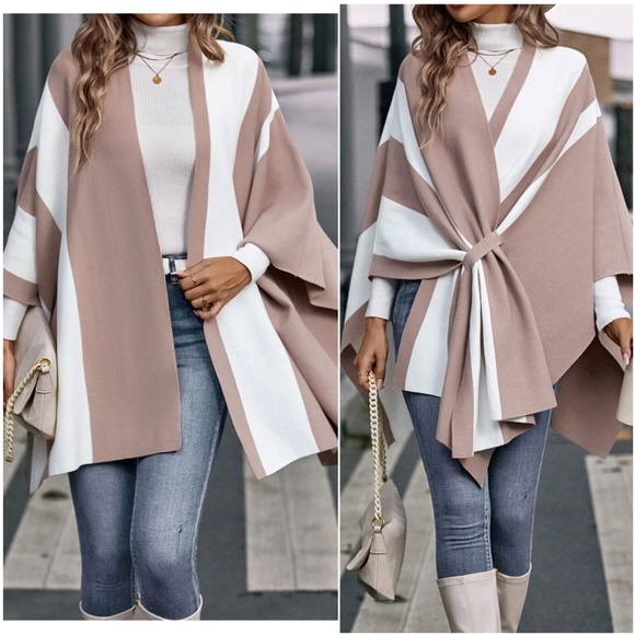 Luxe Color Block Loose Fit Shawl Wrap Cardigan